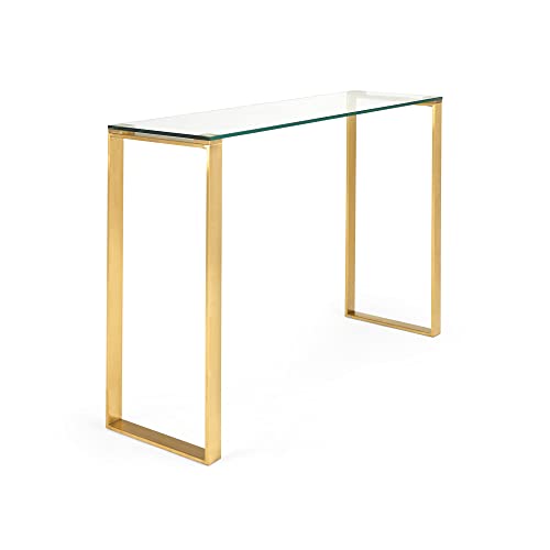 Uptown Club David Modern Tempered Glass Top and Sturdy Metal Frame, Elegant Accent Piece, Ideal Contemporary Home Décor, 47-Inch Console Table, Gold 47-Inch Console Table