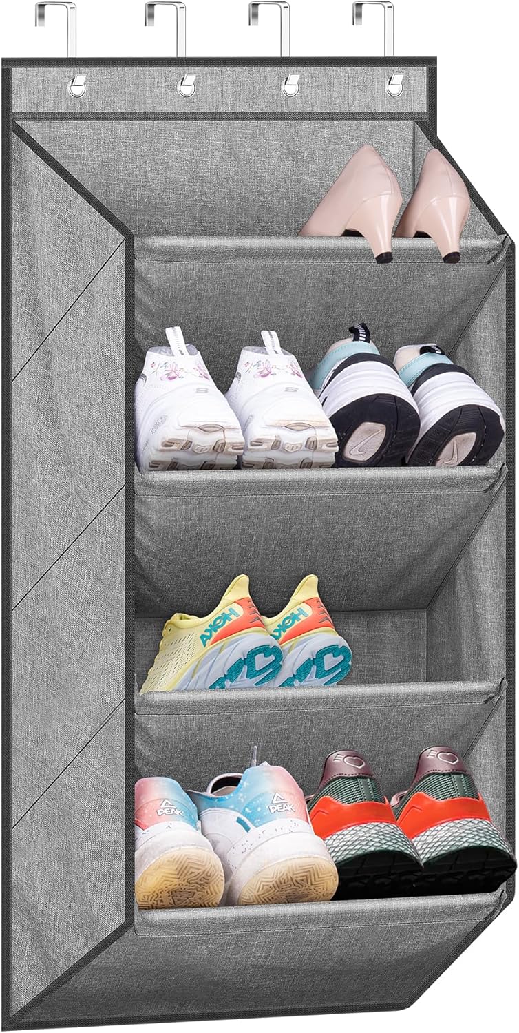 SLEEPING LAMB Over The Door Shoe Organizer for Closet, Short Hanging Shoe Rack with Large Deep Pockets, Narrow Door Shoe Storage for Boots in RV, Dorm, Grey