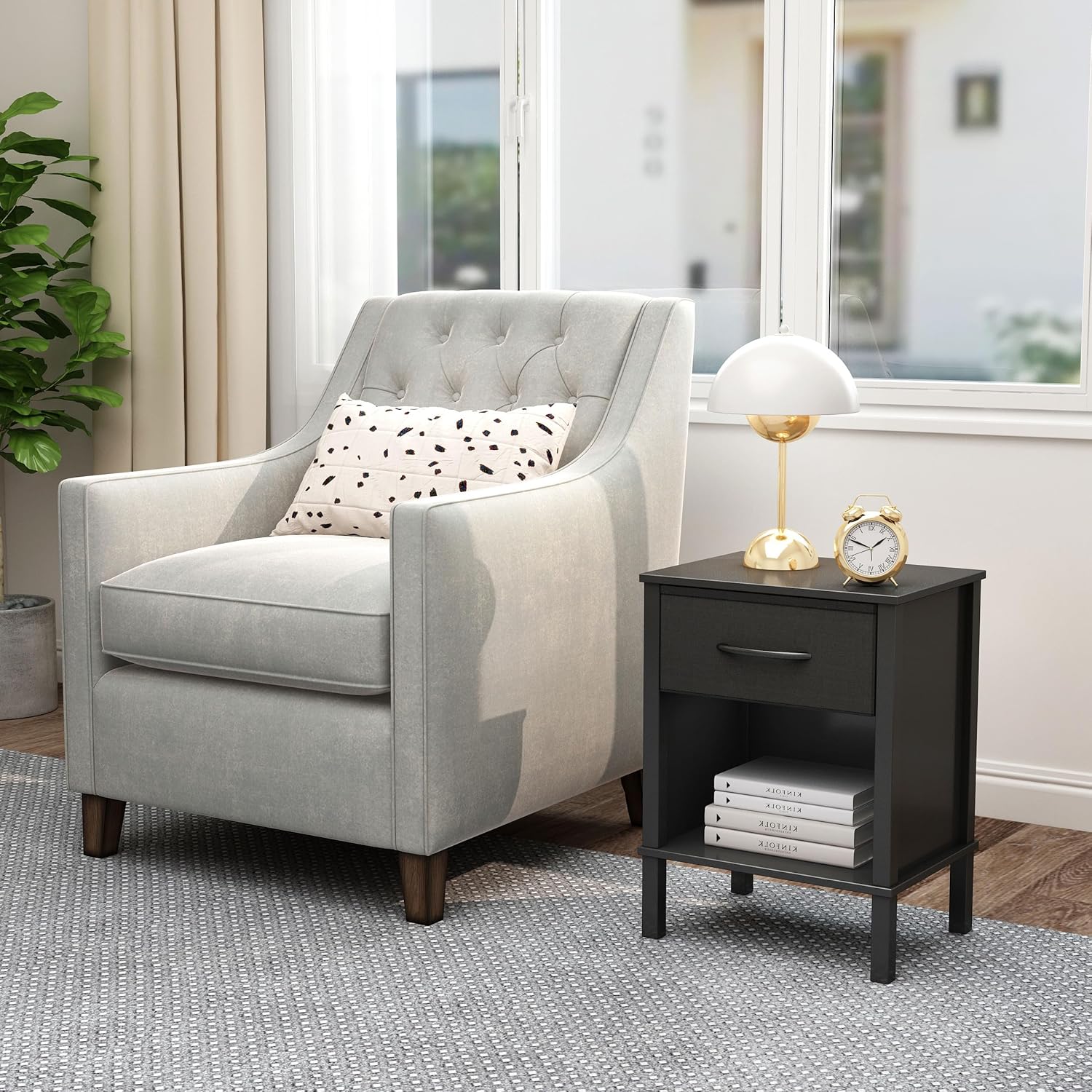 Small Nightstand Set of 2,Black Nightstand with Fabric Drawers, Bed Side Table, End Table, Modern Nightstand for Living Room,Bed Room,Small Space, Black CTG68BB-2