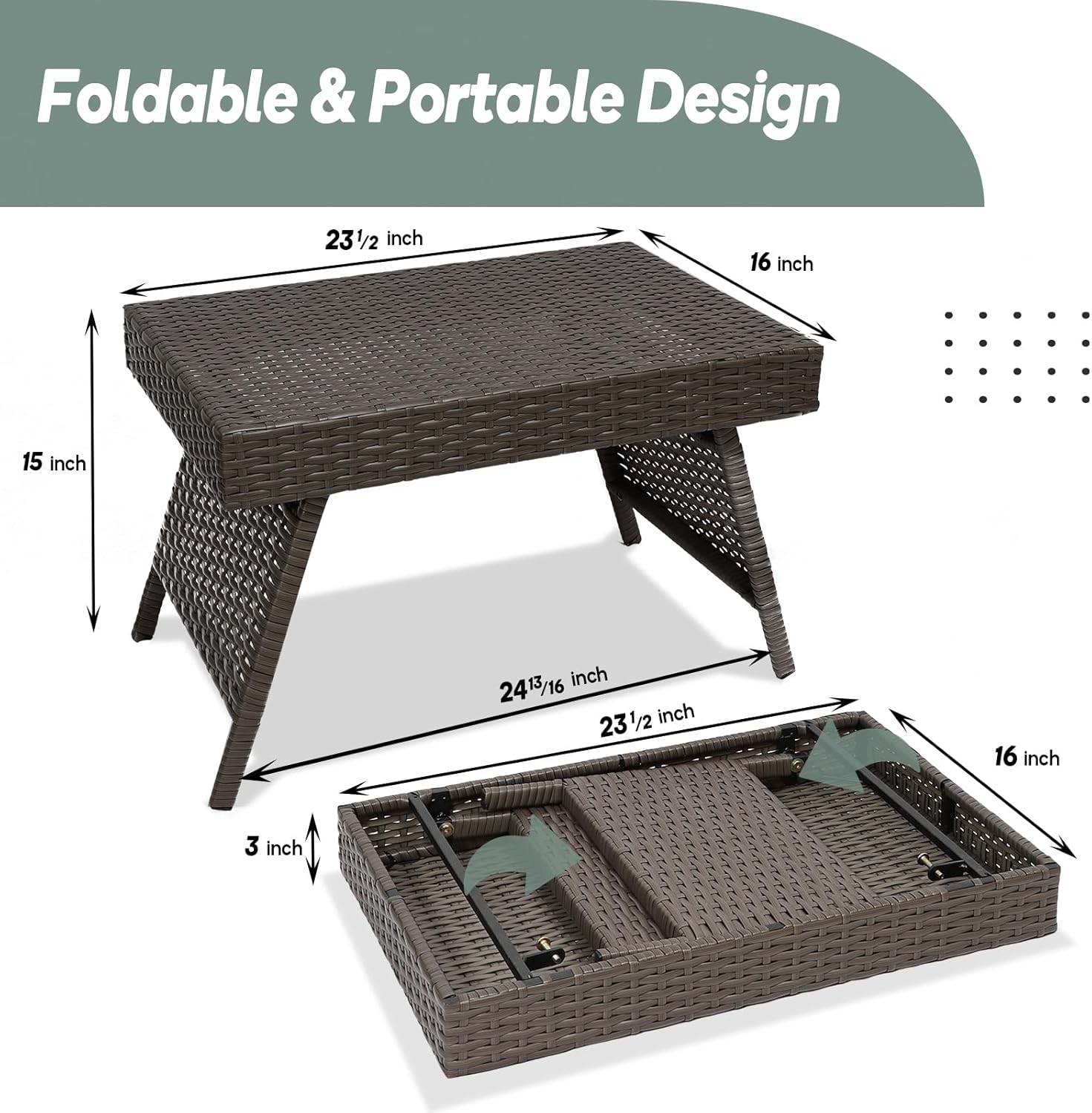 Premium Outdoor Wicker Table with 2000Hrs UV Resistant & Upgraded Lock, Ideal for Patio, Poolside, Used with Chaise Lounges Chair and Indoor Furniture, Used As Dining Or End Table
