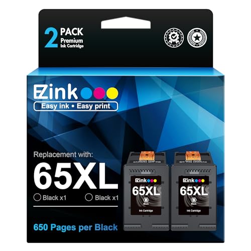E-Z Ink (TM Remanufactured Ink Cartridge Replacement for HP 65 65XL 65 XL Ink Cartridge to Use with HP 5000 5055 5052 5014 5010 5070 3755 3700 3772 3752 2622 2652 2655 2600 2640 Printer (2 Black)