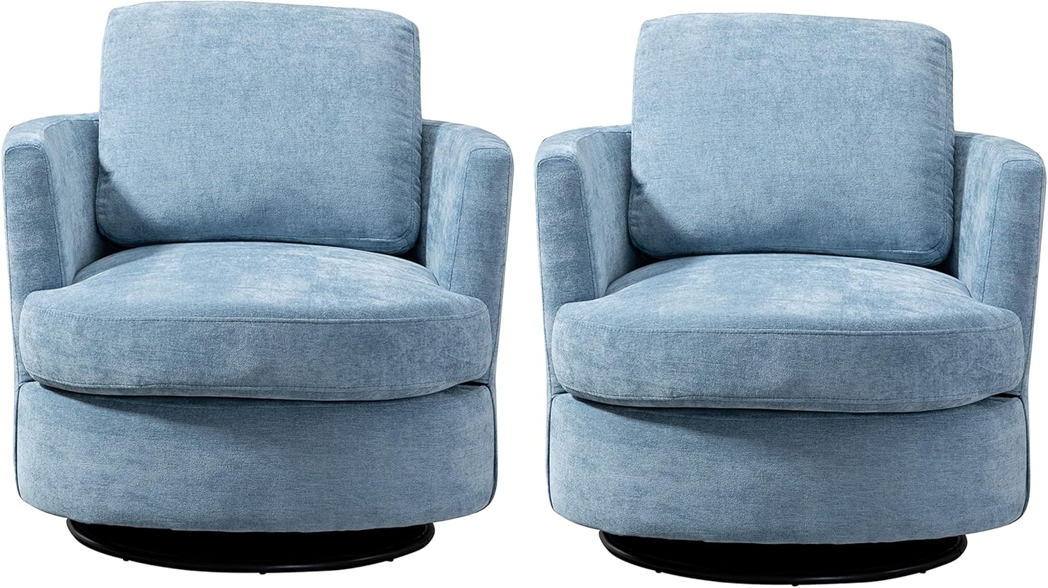 Extra Soft Chenille Swivel Accent Barrel Chair Set of 2,Upholstered Comfy Round Sofa Chair, Leisure Swivel Club Chair for Nursery Bedroom Living Room Lounge Hotel Office, Light Blue