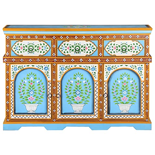 Hand-Painted Sideboard, Coffee Bar Cabinet Display Cabinet Entryway Cabinet Kitchen Pantry Suitable for Small Spaces Office Home Living Room, Multicolor 43.3