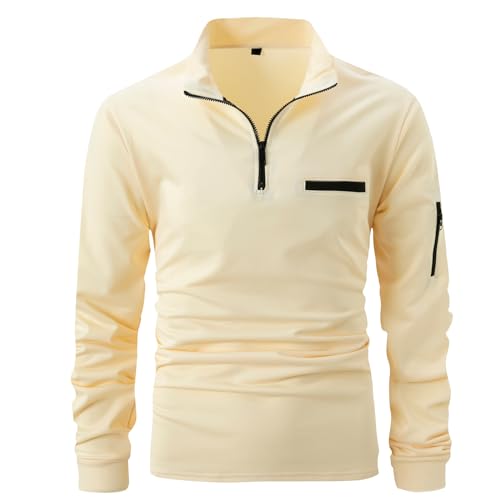 Mens Quarter Zip Pullover Sweatshirt Mock Neck Casual Long Sleeve Sweatshirts Work Office Top