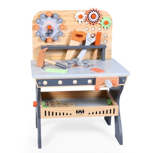 Kids Tool Bench, Wooden Workbench for Children Over 3 Years old, Realistic Construction Tools for Role-Playing and Developing Manipulative Skills (Toddler)