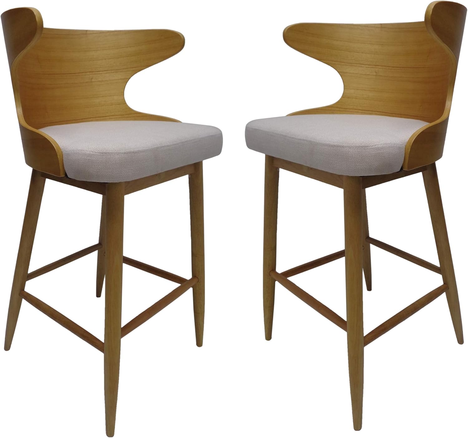 GDFStudio Christopher Knight Home Truda Mid Century Modern Fabric Barstools Set of 2 in Light Beige