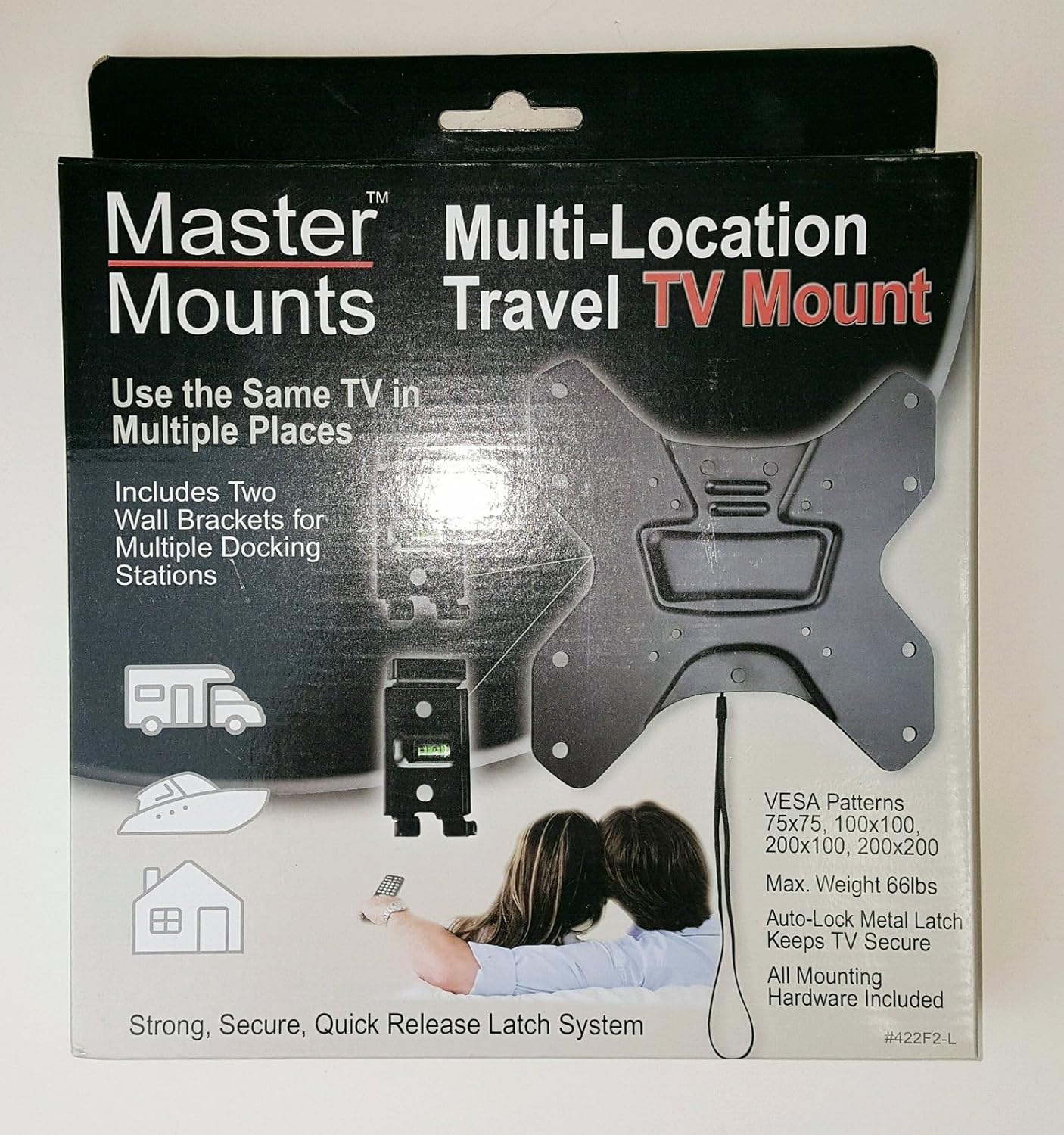 422F2-L Portable Locking Travel Wall Mount Use 1 TV in 2 Places, Great for Mounting TVs in Campers, RVs, Ice Fishing Houses, Hunting Blinds, Tiny Houses, Fits up to 55