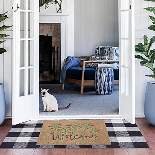 Large Door Mats Outdoor Indoor Welcome Mats for Front Door Outside Entrance Mat Non Slip Rubber Backing Doormat Heavy Duty Low Profile Mat for Entry Floor Mat 24