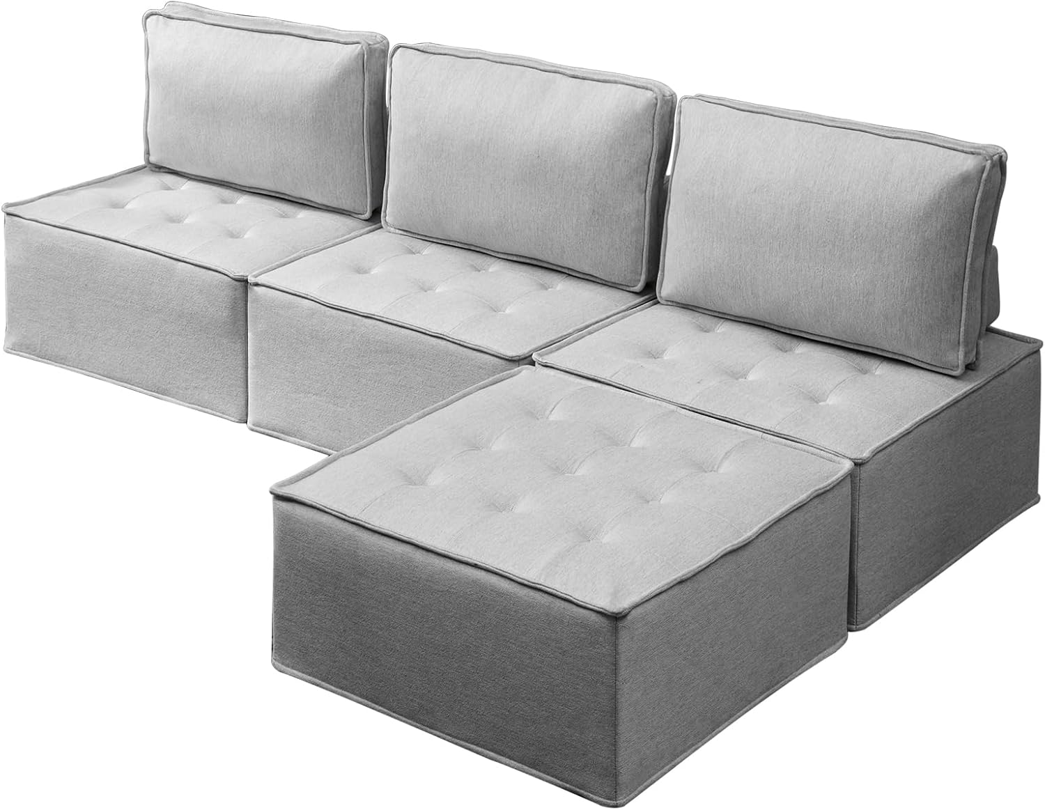 BALUS Modular Sectional Sofa Couch, 4 Seater Cozy Portable Couches, Armless Floor Sofa Couch, Soft Fabric Sofa Bed for Bedroom, Living Room and Sturdy Room, Free Combination, 4 PCS Light Grey