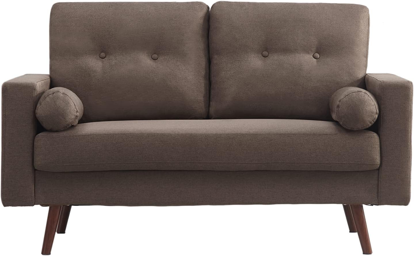 Modern Loveseat Sofa, Mid Century 2-Seat Sofa Couch Furniture with Solid Wood Legs for Living Room, Bedroom, Apartment/Easy, Tool-Free Assembly Love Seat Couch (Loveseat, Brown)