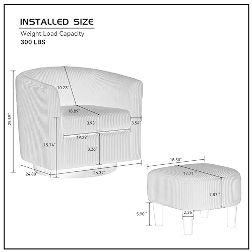 ALES 360° Swivel Armchair Soft Corduroy Upholstery Chair with Footstool for Living Room
