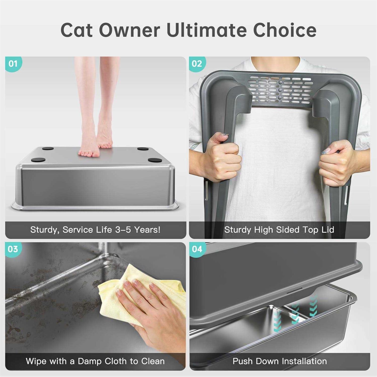 WoofiGo Stainless Steel Cat Litter Box with Lid XL Litter Box for Big Cats - Pet Supplies online store