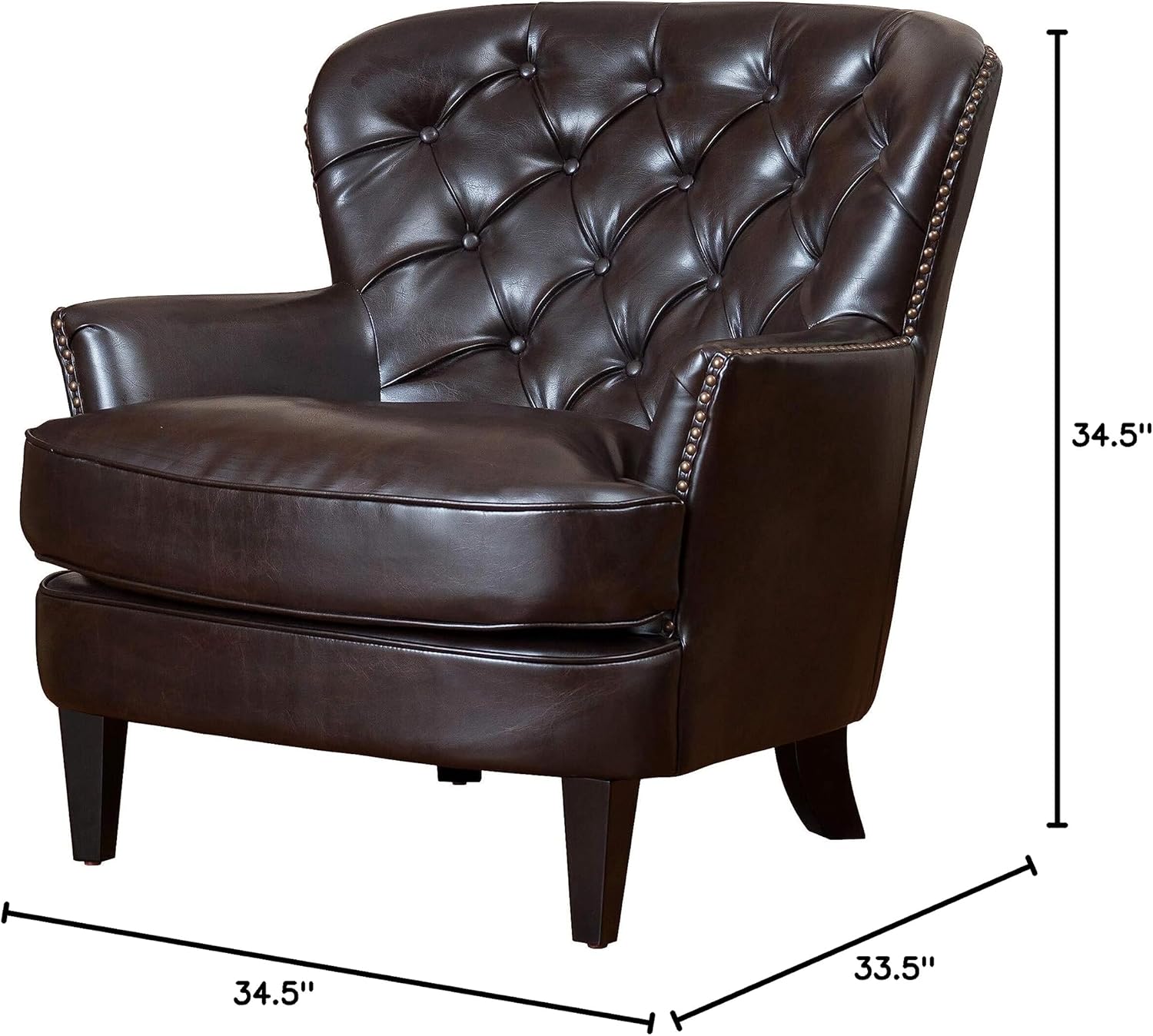 Tufted Oversized Brown Leather Club Chair Solid Modern Contemporary Bonded Wood