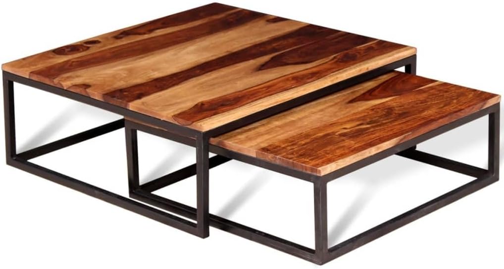 Storage Cabinet Sofa Side Table Sofa Side Table Wine Table Two Piece Nesting Coffee Table Set Solid Sheesham Wood Suitable for Office, Living Room, Bedroom, Study, Balcony