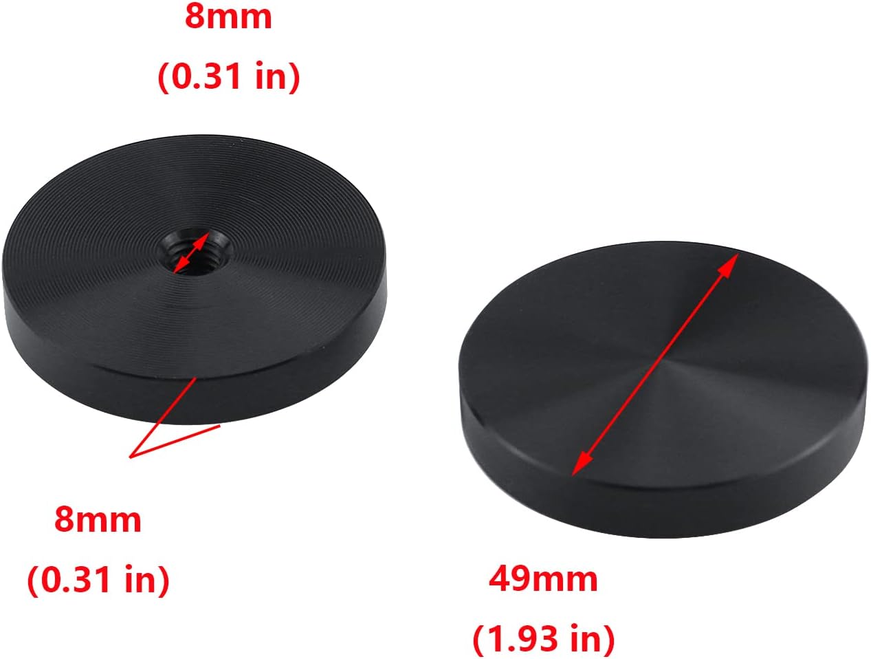 Antrader M8 Thread 50mm Diameter Aluminum Circle Disc Glass Top Adapter for Glass Table Tea Tables, Black, 4 Pack