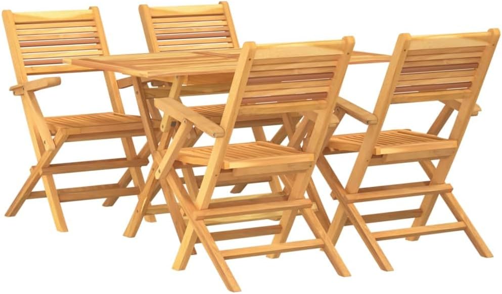 5 Piece Patio Dining Set Solid Wood Teak,Furniture,Outdoor Furniture,Outdoor Furniture Sets,Brown,51.68kg/113.696ib