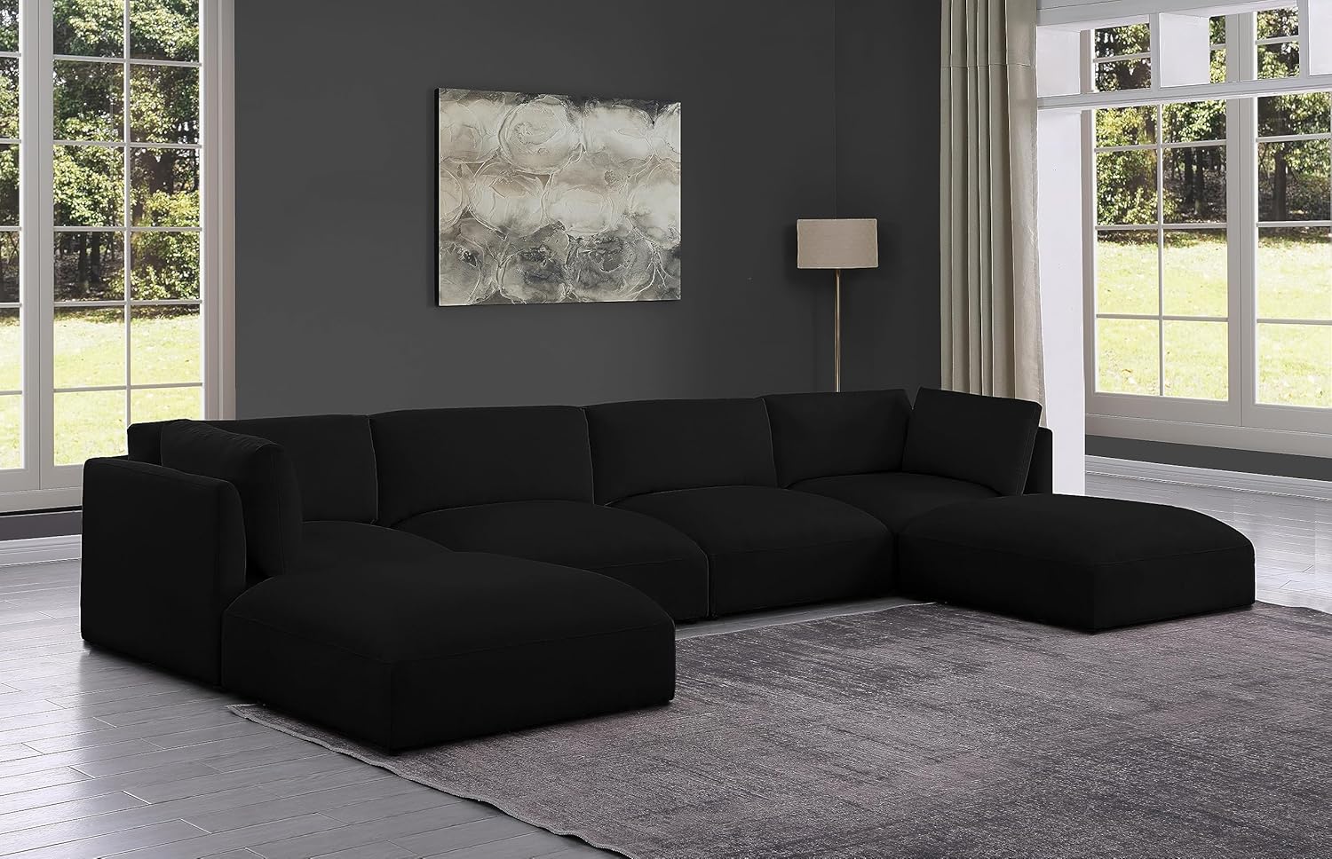 Meridian Furniture Ease Collection Modern | Contemporary Upholstered Sectional with Soft Fabric, Modular, 152