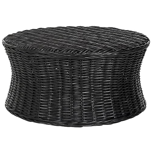 SAFAVIEH Home Collection Ruxton Black Rattan Round Coffee Table Ottoman
