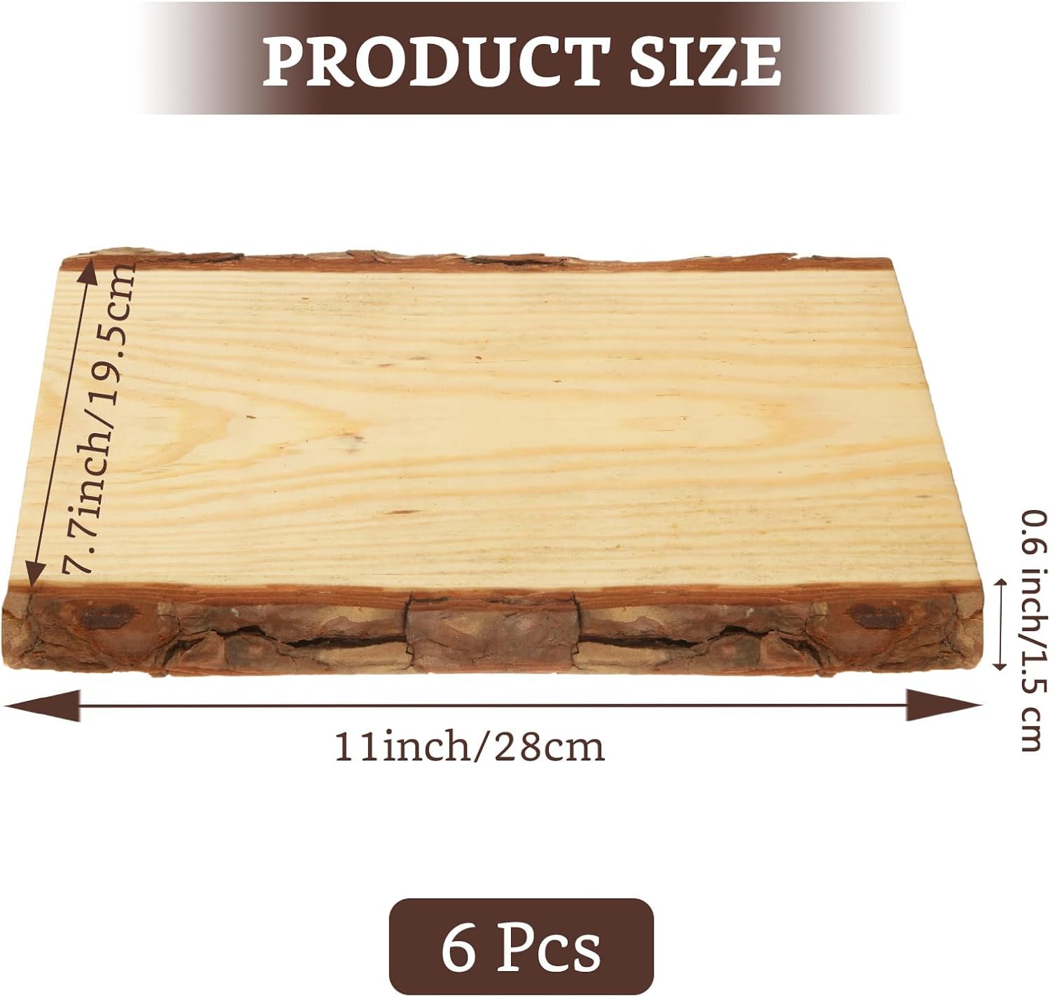 6 Pcs Rectangle Wood Planks with Bark, 7