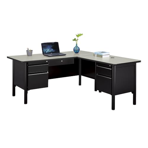 nbf signature series Stahl Double Pedestal L Shaped Desk with Center Drawer - 66