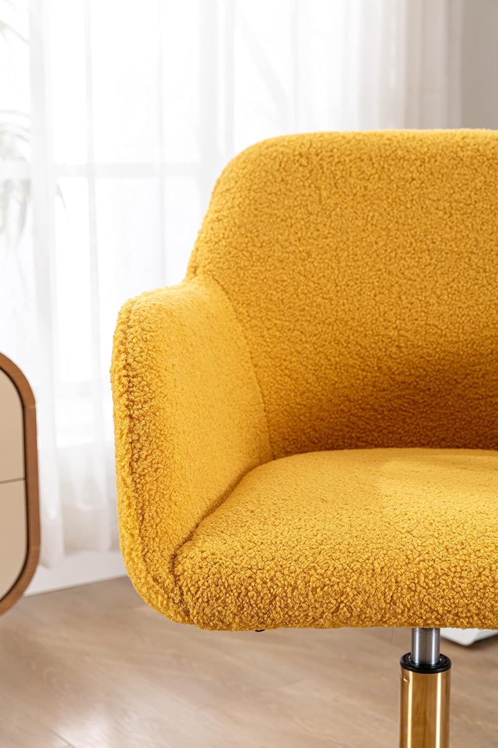 Modern Teddy Fabric Material Adjustable Height 360 Revolving Home Office Chair with Gold Metal Legs and Universal Wheel for Indoor,Yellow