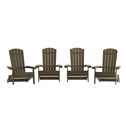 Flash Furniture Charlestown Folding Adirondack Chair - Mahogany - Poly Resin - Indoor/Outdoor - Weather Resistant - Set of 4