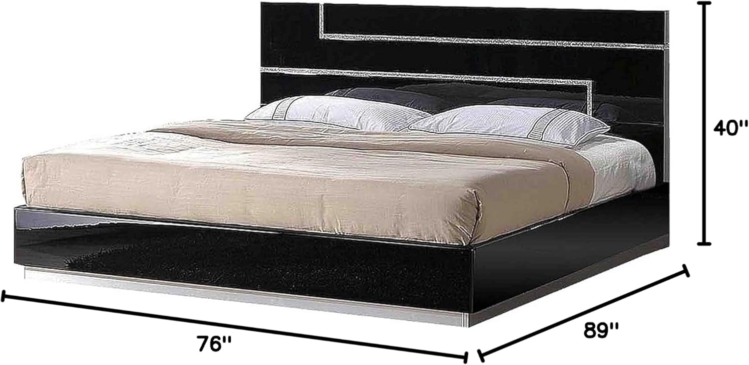 Best Master Furniture BARCBCK Barcelona Poplar Wood Cal Platform Bed in Black High Gloss, California King
