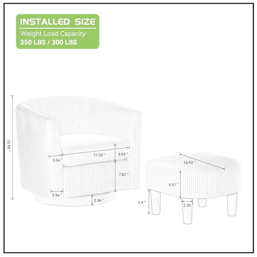 Swivel Accent Chair with Ottoman, Mid Century Modern Lounge Chair with footrest, Comfy Oversized Armchair Single Sofa Accent Chair 360°Round Barrel Chair for Living Room Bedroom Black