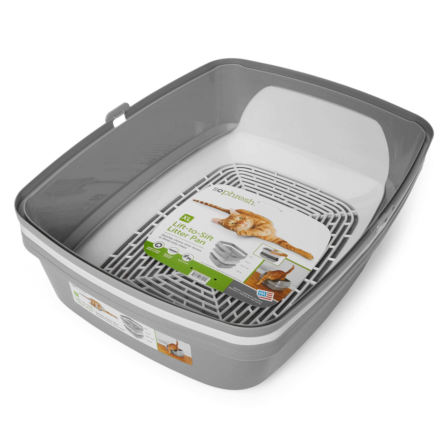 So Phresh Grey & White Lift-to-Sift Cat Litter Pan - Pet Supplies online store