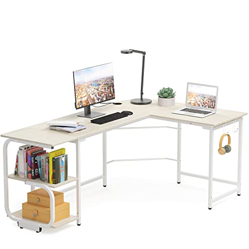 L Shaped Office Desk, Modern Reversible L Gaming Desk for Home Office, Spacious Desktop Corner Computer Desk, Teak