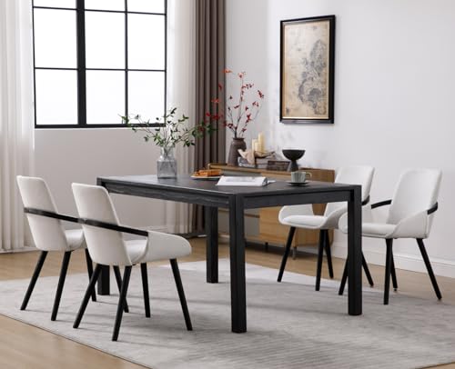 EALSON Mid Century Dining Chairs Set of 2 Upholstered Linen Dining Room Chairs Modern Kitchen Chairs with Natural Wood Frame Curved Arms Accent Side Chairs for Living Room/Reception, Beige