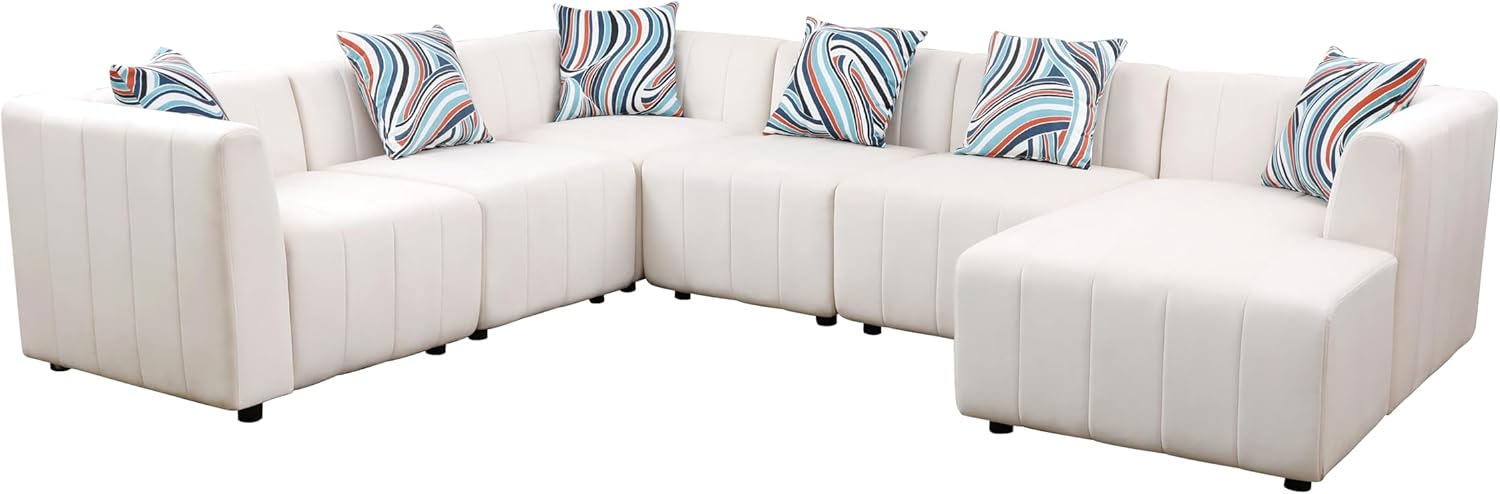 120-Inch Sectional Sofa for Living Room, 6-Pieces L-Shaped Modular Couch with Chaise, Modern Sofá Upholstered with White Microfiber Fabric, 120