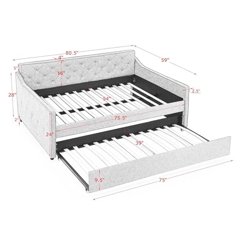 Upholstered Daybed with Trundle, Modern Pull Point Tufted Velet Fabric Twin Size Daybed Frame Sofa Bed, No Box Spring Needed, Easy Assembly, Green