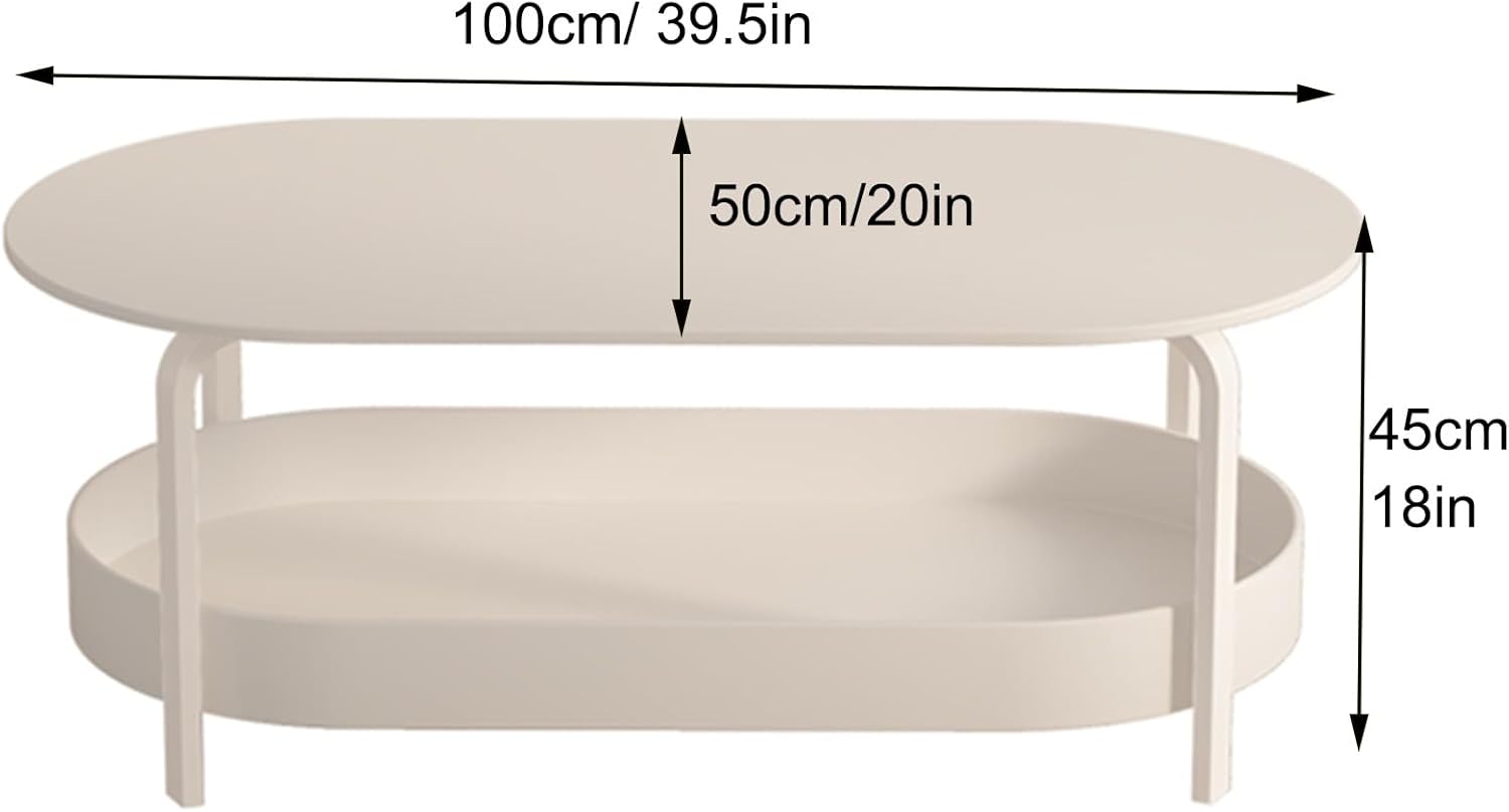 Coffee Table-Oval Table, Industrial 2-Tier Coffee Table with Storage Shelves, Sturdy and Easy Assembly, for Living Room, Home Office, for Living Room Home Office