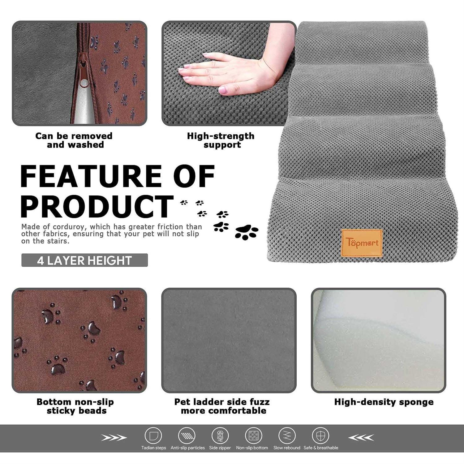 Topmart High Density Foam Dog Steps 4 Tiers,Extra Wide Deep Pet Steps,Non-Slip Pet Stairs,Dog Ramp for Bed,Soft Foam Dog Ladder,Best for Older Dogs - Pet Supplies online store