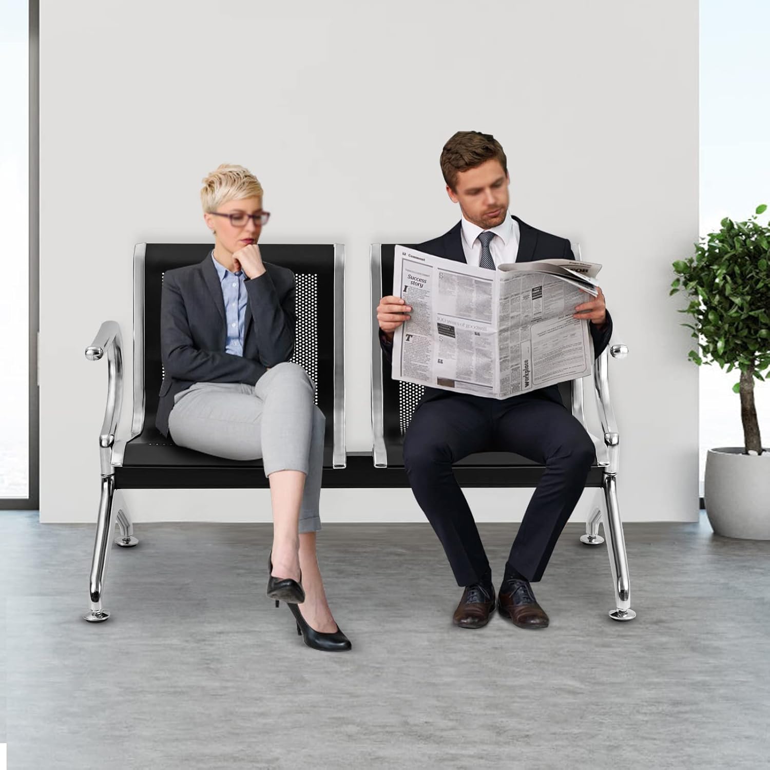 Waiting Room Chair 2-Seat Airport Reception Chairs,Guest Reception Lobby Benches with Arms for for Business Office,Bank,Hospital,School,Black