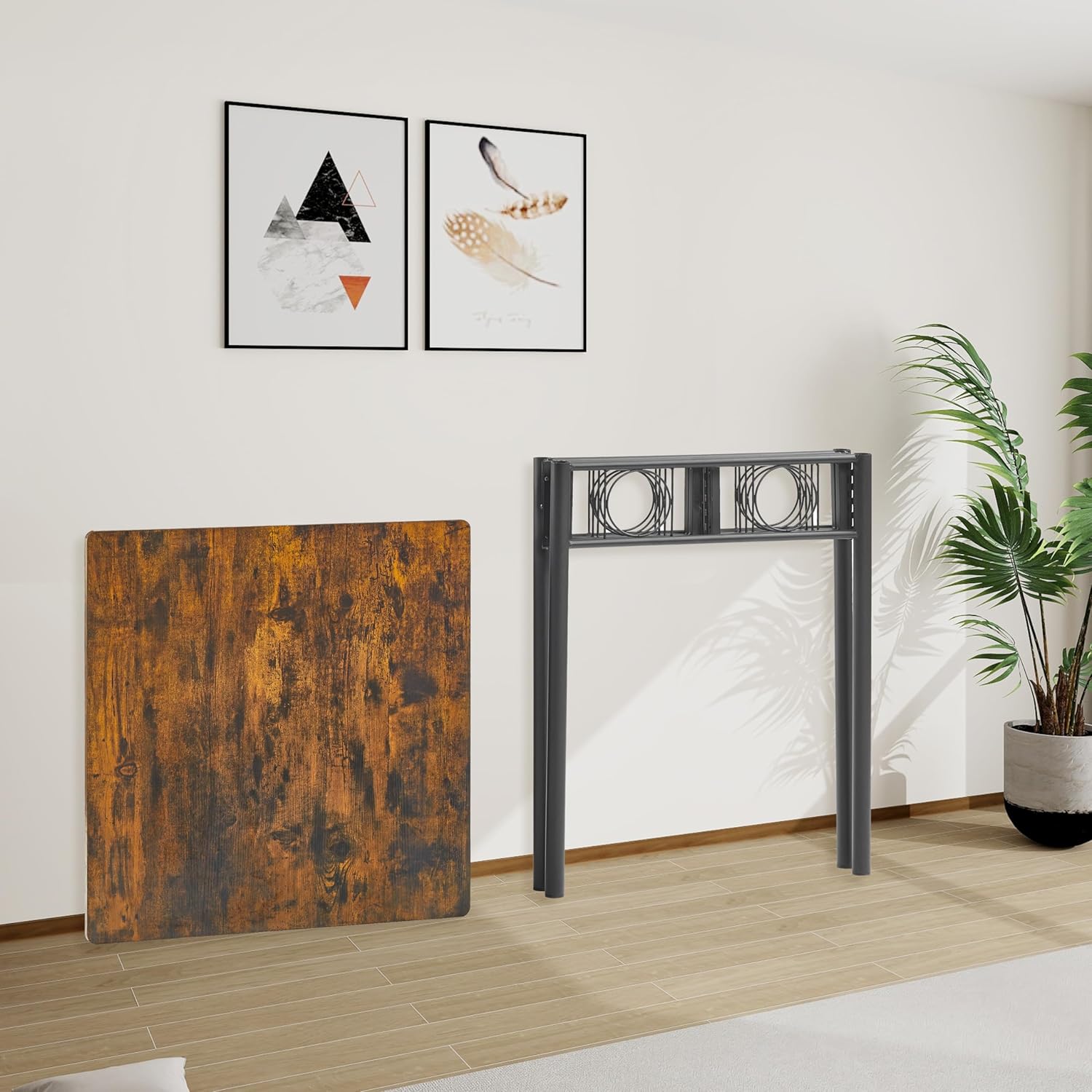 Folding Dining Table for 4 People, Dining Table with Removable Panels, no Installation Required, Kitchen Dining Table for Small Spaces (Brown) Metal Legs