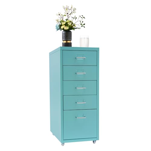 Metal File Storage Cabinet Vertical Storage Cabinet with 5 Drawers Storage A4/Letter Cabinet with Wheels (Grey)