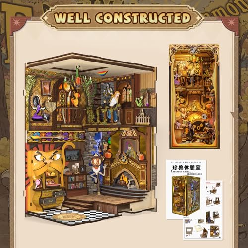 CUTEBEE Book Nook Kit - DIY Miniature House Kit for Adults, Teens and Beginners, Dollhouse Booknook Tiny House Library Model Build Bookshelf Decor, Gifts for Family, Friends (Bookshop Memories)