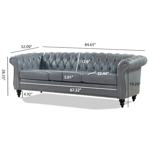 Brown Chesterfield Sofa2 Piece Set, Modern Faux Leather 3 Seater Couches and Sofa Chairs, Upholstered Tufted Button,Scroll Arms and Nailhead Trim, Sectional Sofa Set for Living Room Office Bedroom