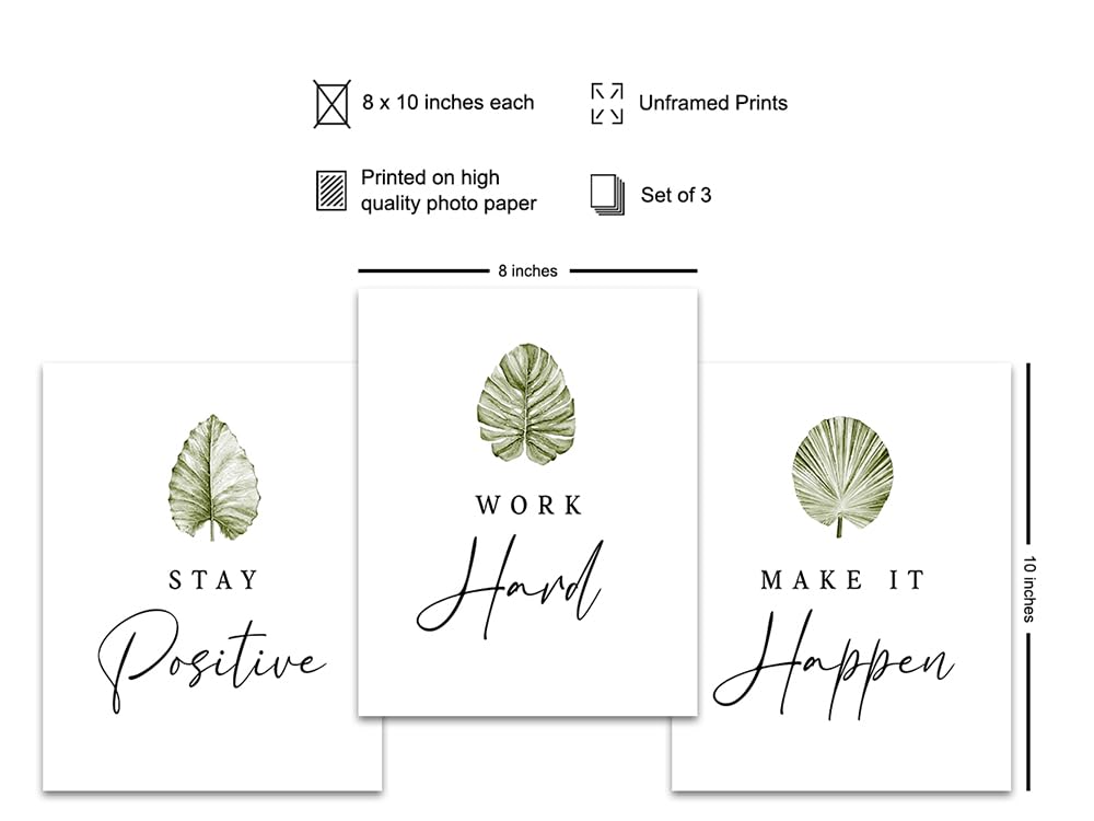 Motivational quotes Botanical Wall Decor - positive Affirmations Leaf Wall Art for Home Office Decor - Inspirational Wall Decor for Women, Men, Entrepreneurs - Encouraging Success Mindset Wall Art Set