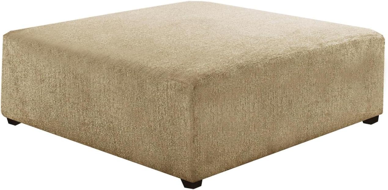 Acme Vassenia Chenille Upholstered Modular Cocktail Ottoman in Two-Tone Latte