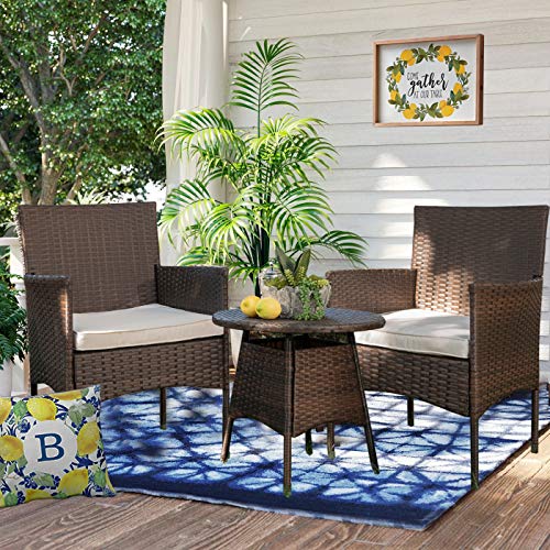 Barton 3 Pieces Wicker Chair Set w/Glass Table Outdoor Patio Furniture Wicker Rattan Modern Conversation Chat Seating, Aqua