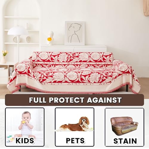 Reversible Chenille Sofa Cover, Non-Slip Wear-Resistant Sofa Slipcover, Boho Luxury Chenille Jacquard Fabric Couch Cover with Tassels for Dogs Kids with Black White Floral Pattern,Gold,71×11