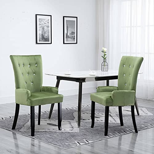 Dining Chair with Armrests 2 pcs, Lounge Chair Desk Chair Comfy Accent Chair Set Rustic Dining Chairs Suitable for Small Spaces Dining Kitchen Living Room, Light Green Velvet