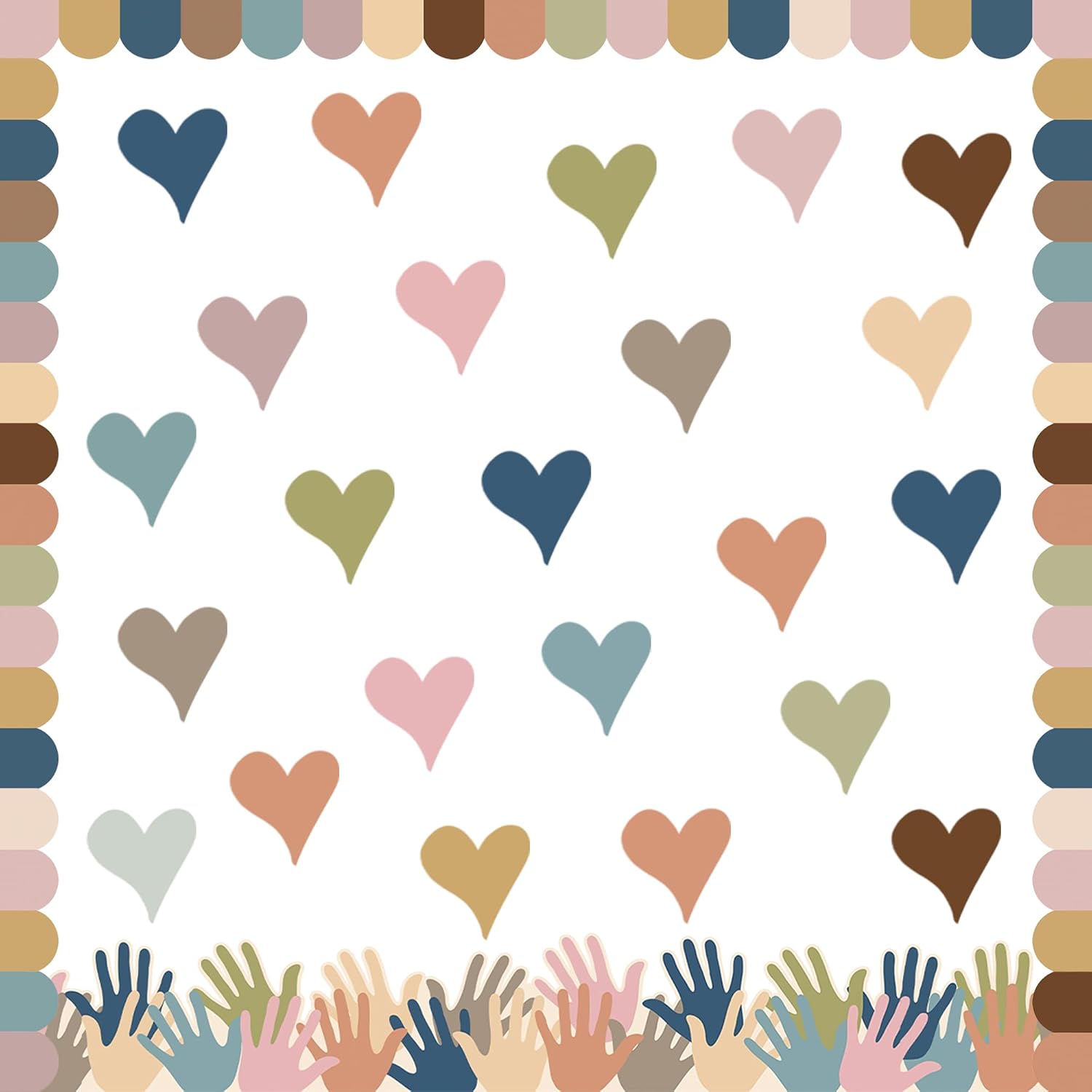 Boho Heart Bulletin Decor Classroom Bulletin Board Decoration Set Heart Hand Paper Cutouts for Classroom Office Home Wall Party Supplies, 52 Pcs