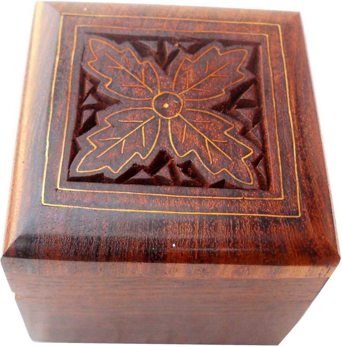 Handcrafted Brass Inlay Sheesham Wood Jewelry Box - Specially for Rings - Size 2