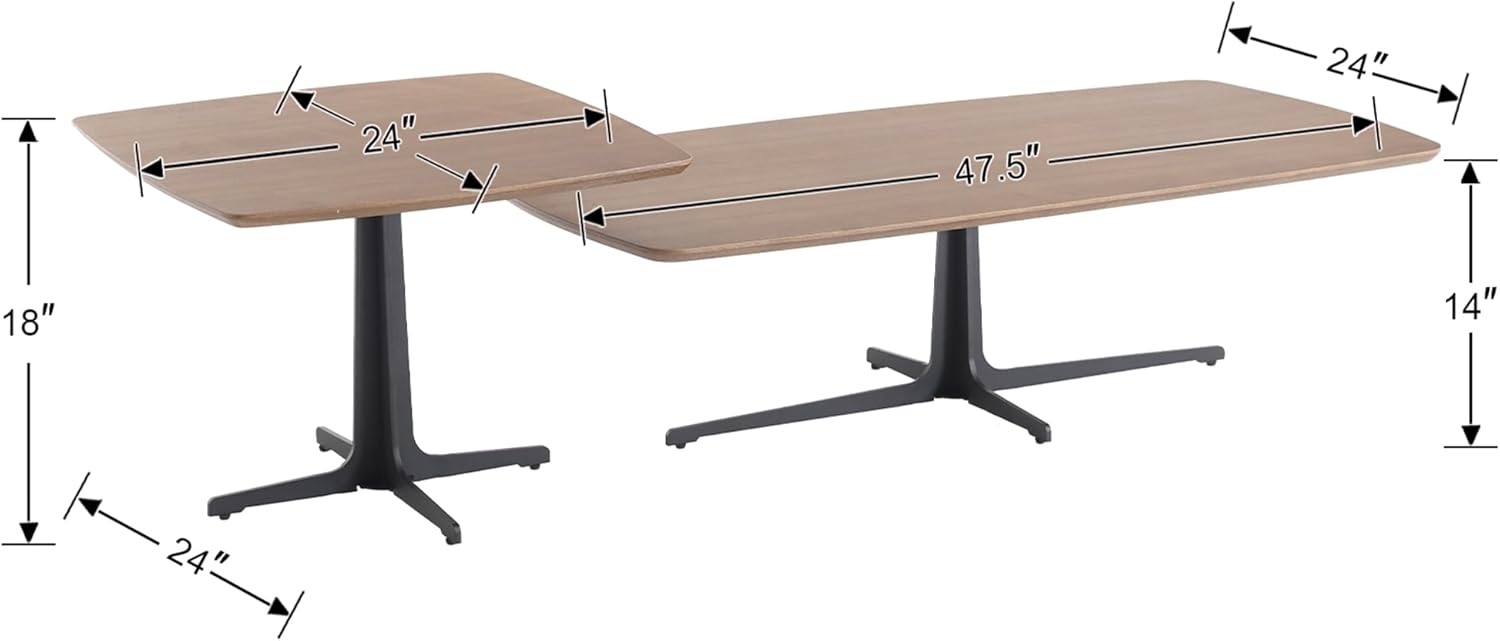 Modern Rectangular Coffee Table Side Table Sets for Living Room Square Nesting Tables Set of 2 for Living Room Reception Room Guests Room, Walnut Color