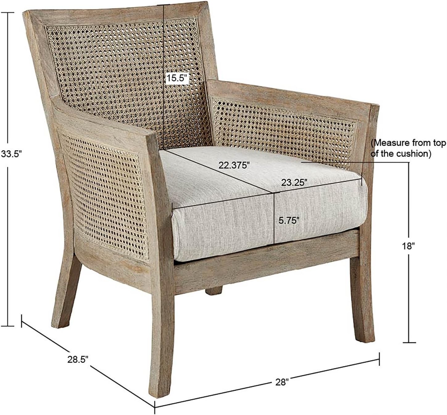 Accent Chair, Dining Room Chairs Loose Seat, Cane Back and Sides