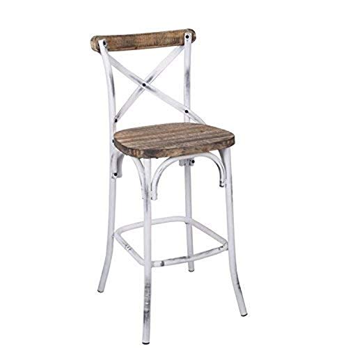 Acme Zaire Bar Stool with Wooden Seat in Antique Turquoise and Antique Oak